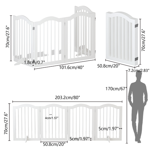 27.6" Tall Freestanding Wooden Pet Gate – Foldable 4-Panel Dog Safety