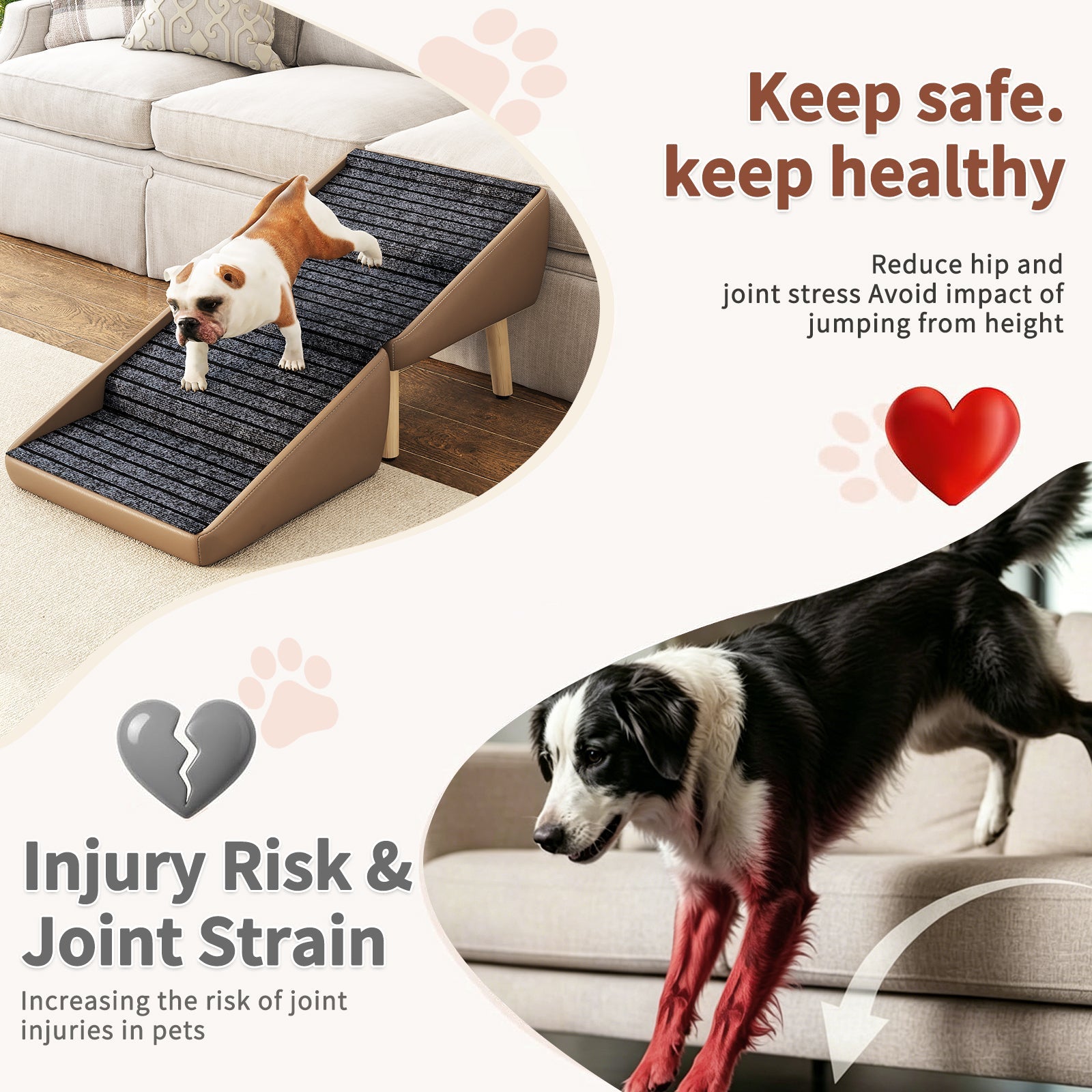 2-in-1 Foldable Dog Stairs & Ottoman – Non-Slip Wooden Pet Steps for