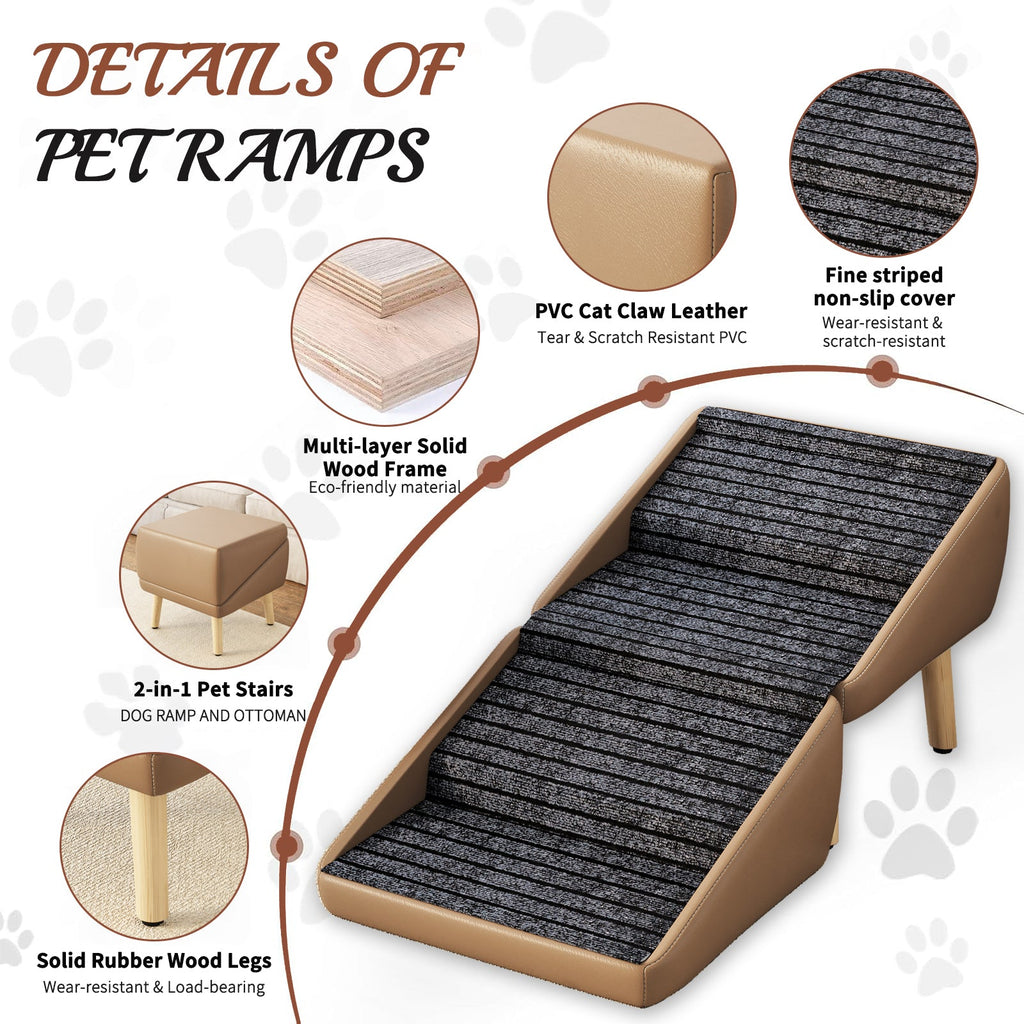 2-in-1 Foldable Dog Stairs & Ottoman – Non-Slip Wooden Pet Steps for