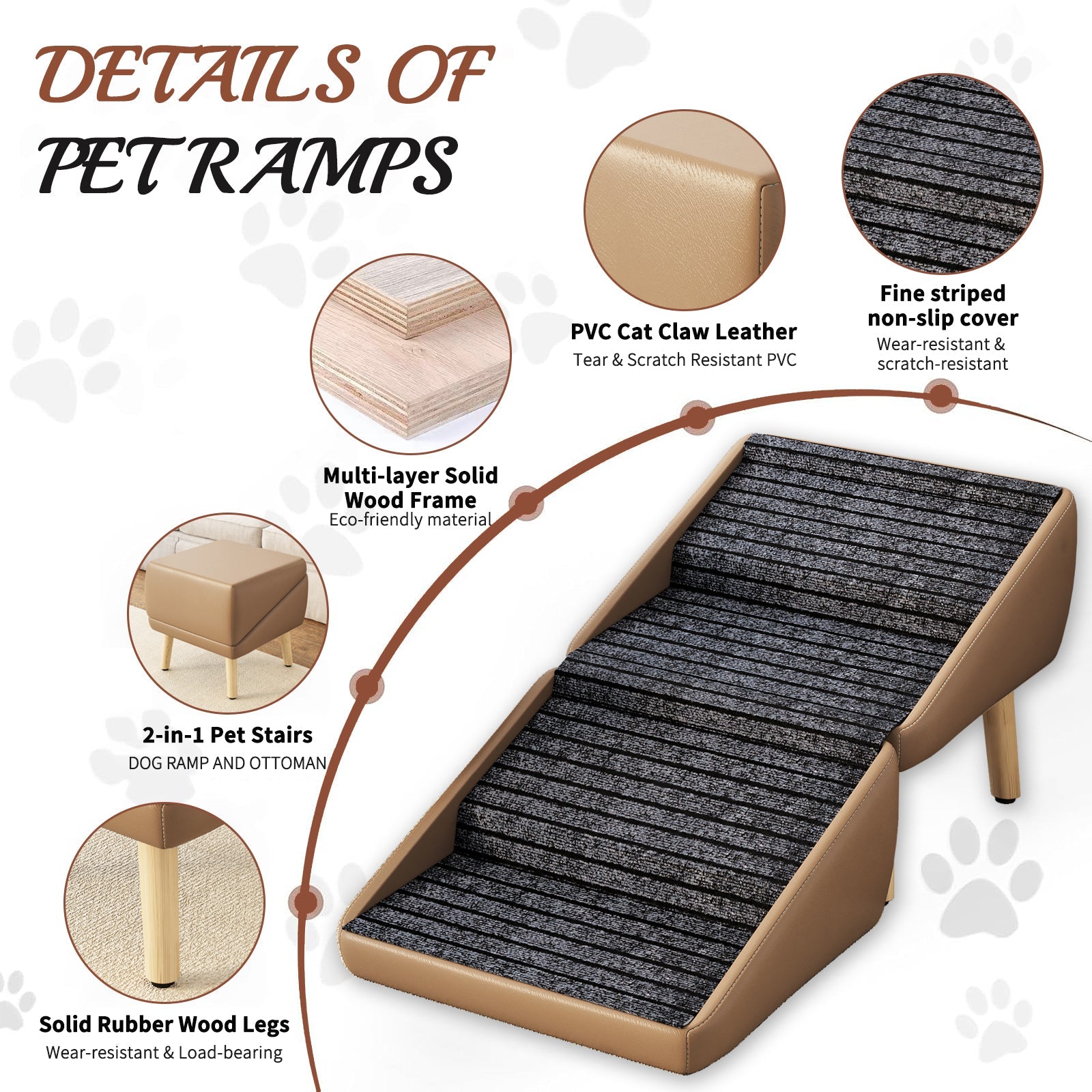 2-in-1 Foldable Dog Stairs & Ottoman – Non-Slip Wooden Pet Steps for