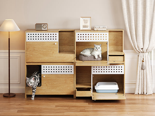 2-Piece Modern Cat Litter Box Enclosure Set – Hidden Cat House Side