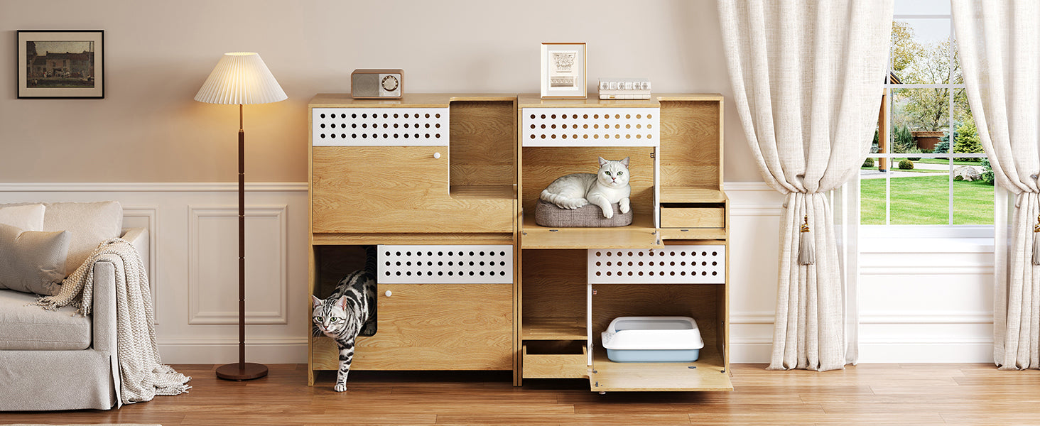 2-Piece Modern Cat Litter Box Enclosure Set – Hidden Cat House Side
