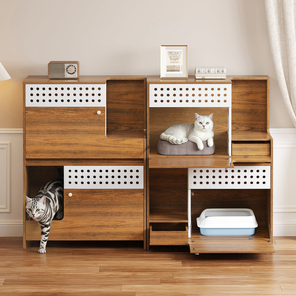 2-Piece Modern Cat Litter Box Enclosure Set – Hidden Cat House Side