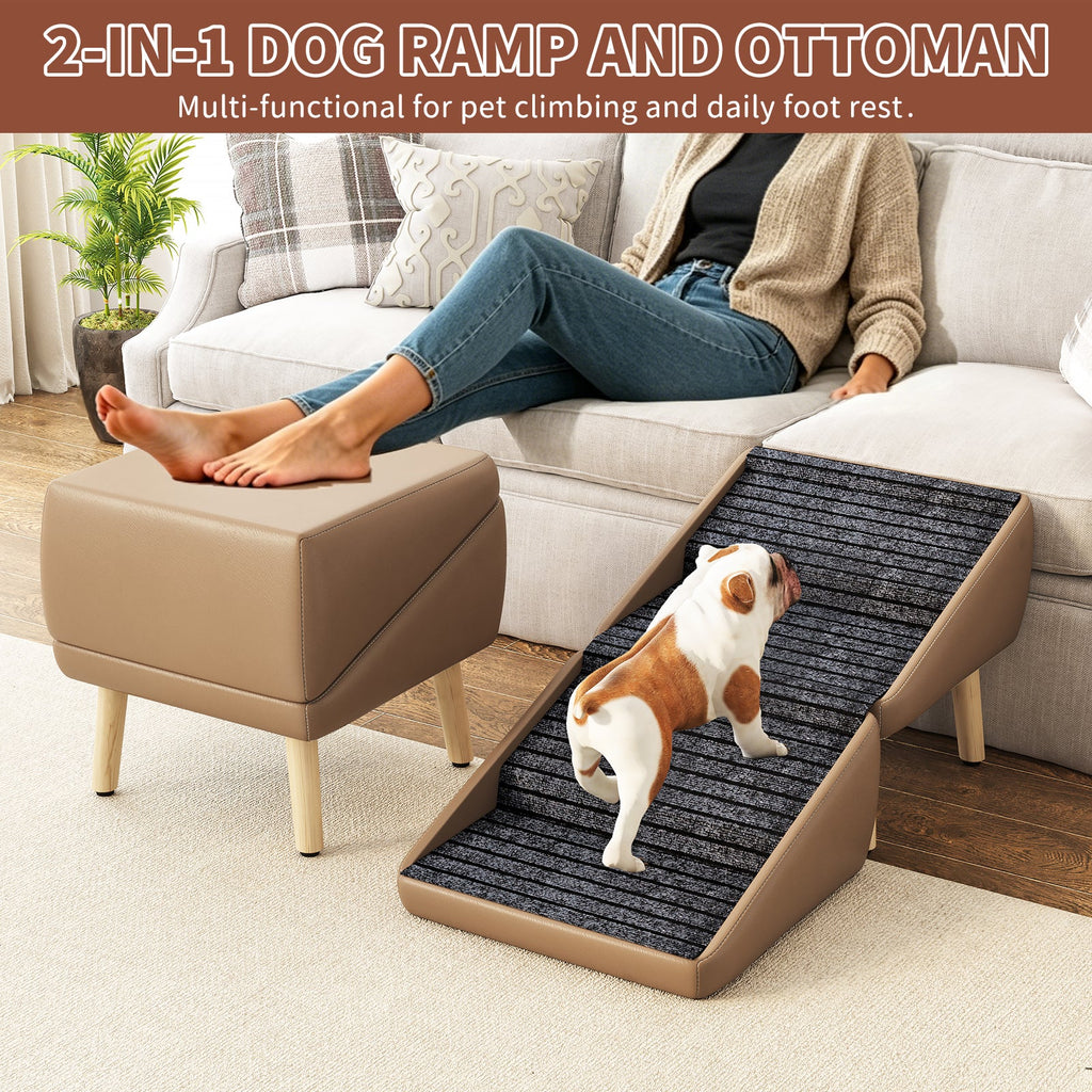 2-in-1 Foldable Dog Stairs & Ottoman – Non-Slip Wooden Pet Steps for