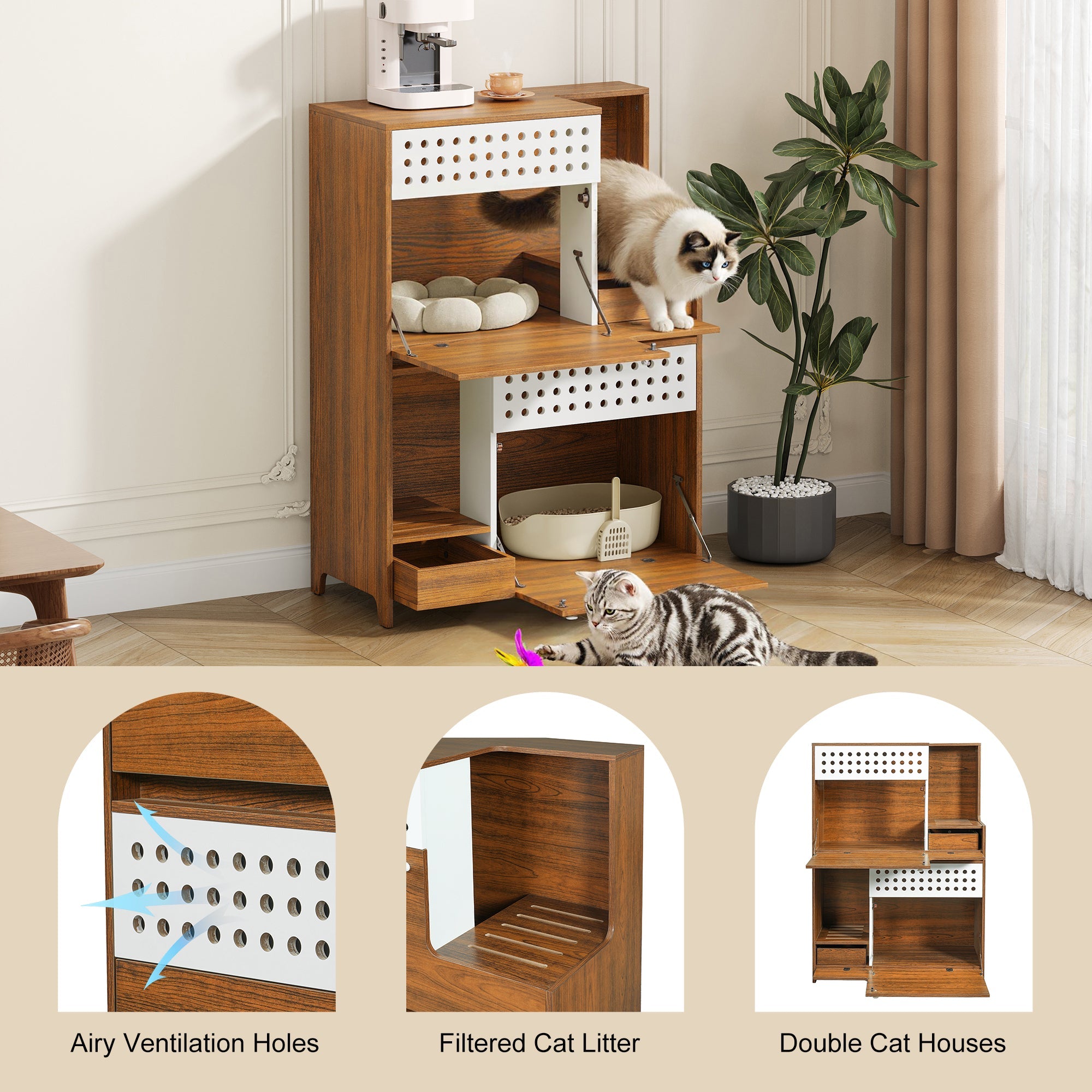 2-Piece Modern Cat Litter Box Enclosure Set – Hidden Cat House Side