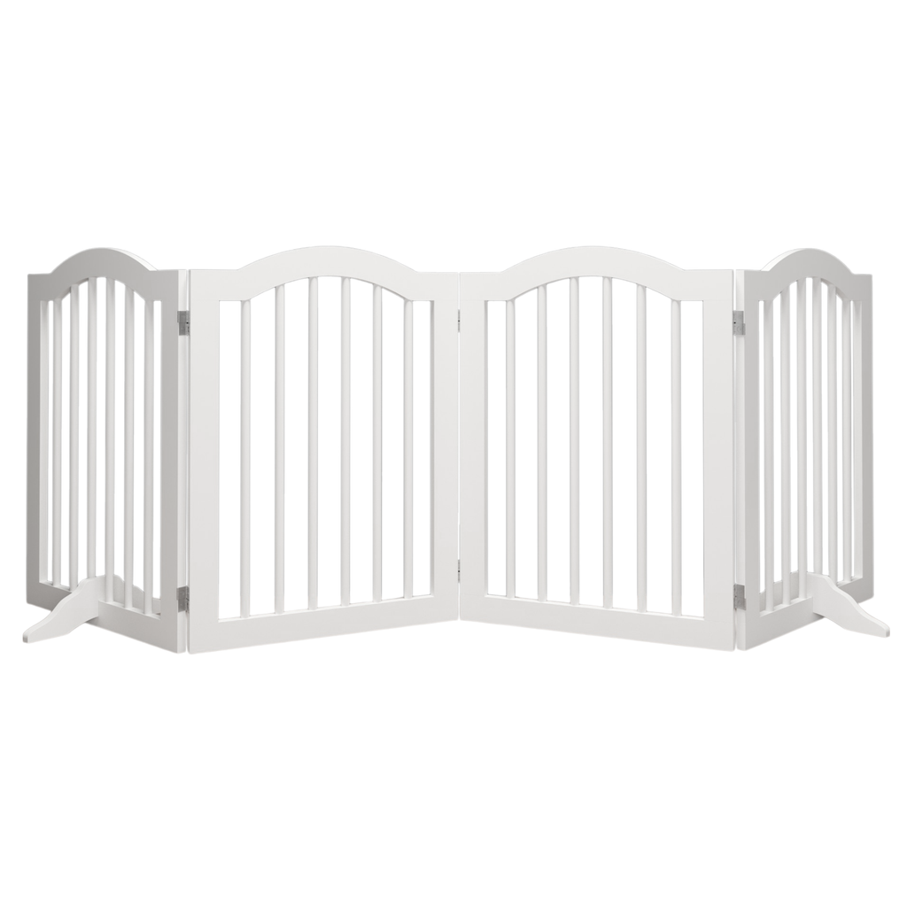 27.6" Tall Freestanding Wooden Pet Gate – Foldable 4-Panel Dog Safety