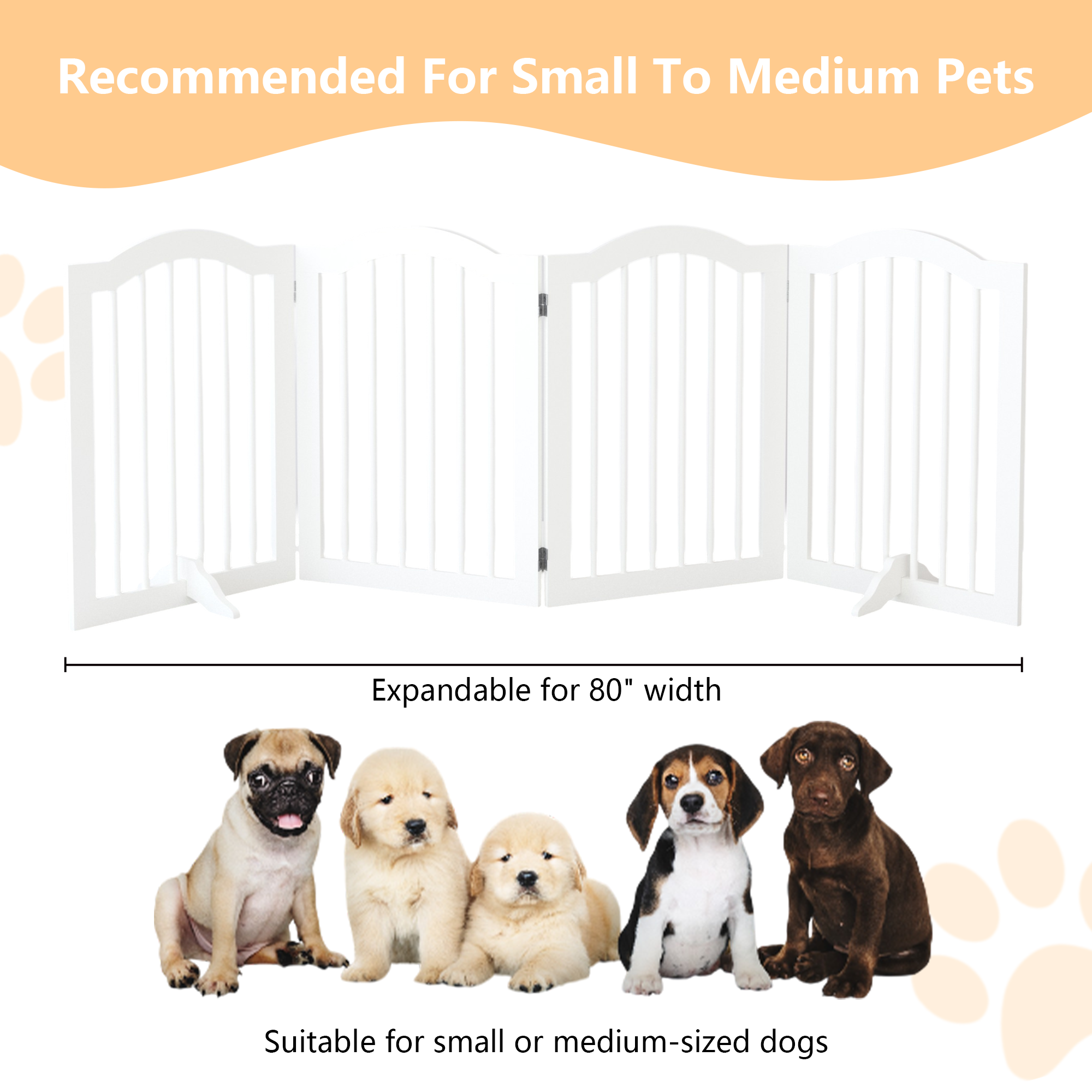27.6" Tall Freestanding Wooden Pet Gate – Foldable 4-Panel Dog Safety