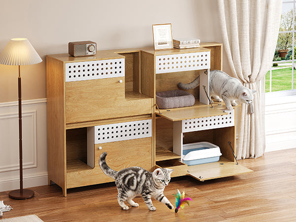 2-Piece Modern Cat Litter Box Enclosure Set – Hidden Cat House Side