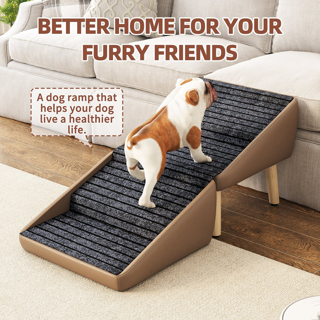 2-in-1 Foldable Dog Stairs & Ottoman – Non-Slip Wooden Pet Steps for
