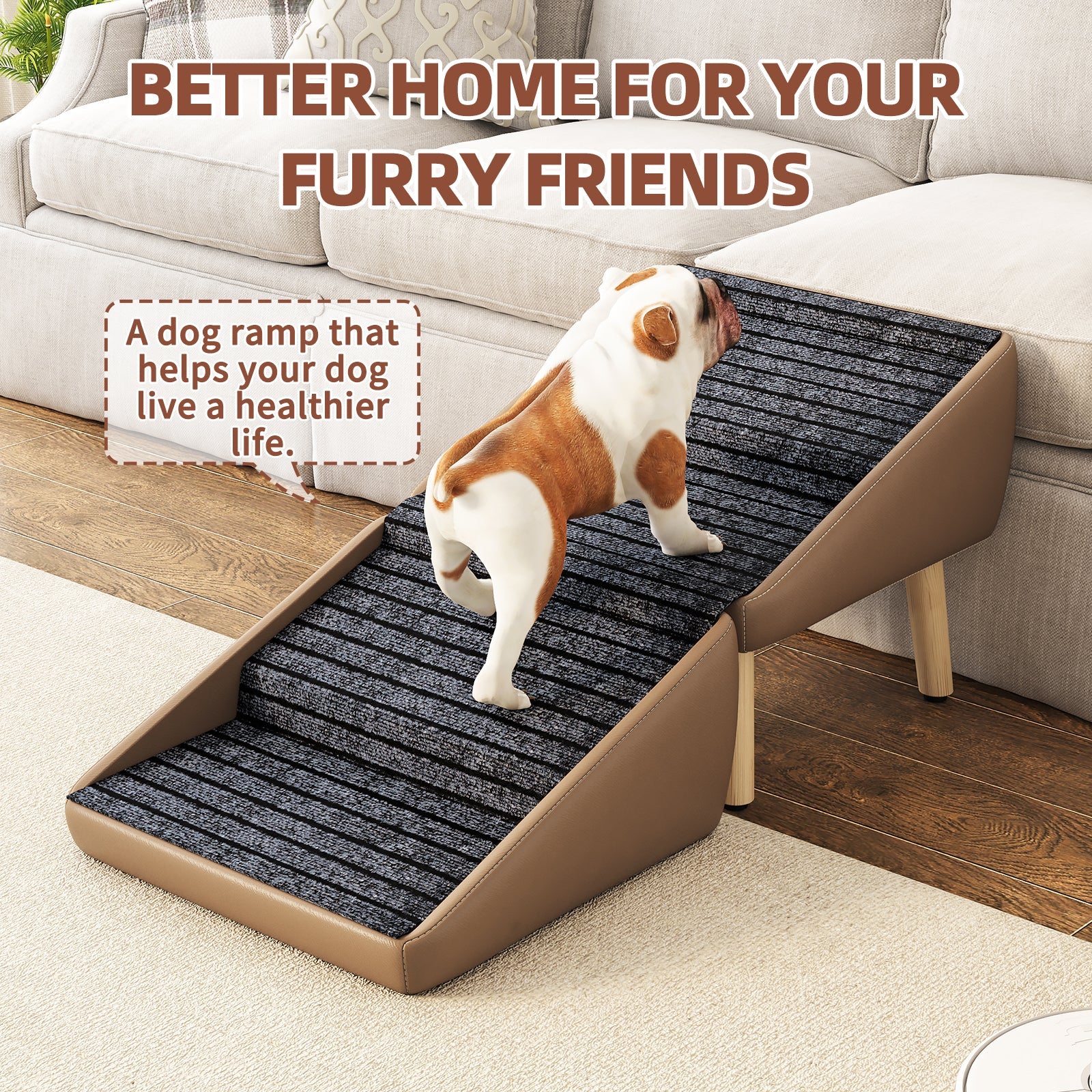 2-in-1 Foldable Dog Stairs & Ottoman – Non-Slip Wooden Pet Steps for