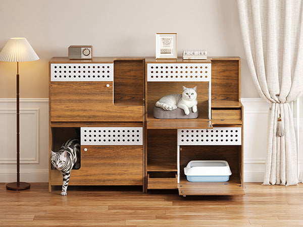2-Piece Modern Cat Litter Box Enclosure Set – Hidden Cat House Side