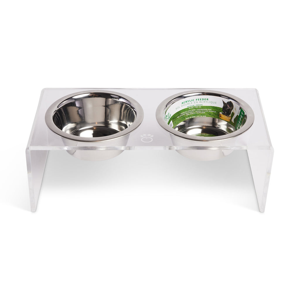 Acrylic and Stainless Steel Double Feeder - Clear, Minimalist, Stylish