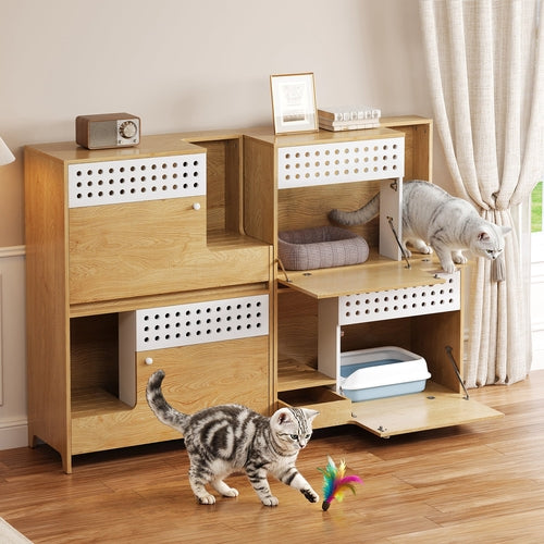 2-Piece Modern Cat Litter Box Enclosure Set – Hidden Cat House Side