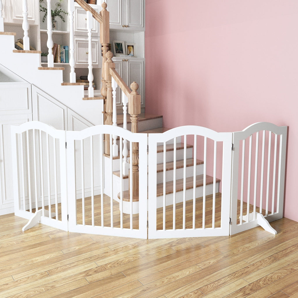 27.6" Tall Freestanding Wooden Pet Gate – Foldable 4-Panel Dog Safety