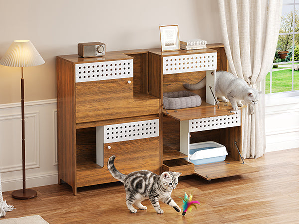 2-Piece Modern Cat Litter Box Enclosure Set – Hidden Cat House Side