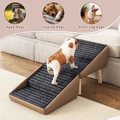 2-in-1 Foldable Dog Stairs & Ottoman – Non-Slip Wooden Pet Steps for