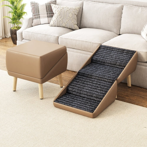 2-in-1 Foldable Dog Stairs & Ottoman – Non-Slip Wooden Pet Steps for