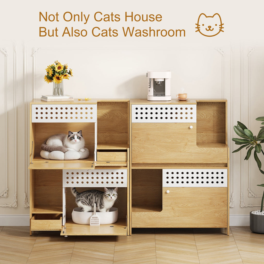 2-Piece Modern Cat Litter Box Enclosure Set – Hidden Cat House Side