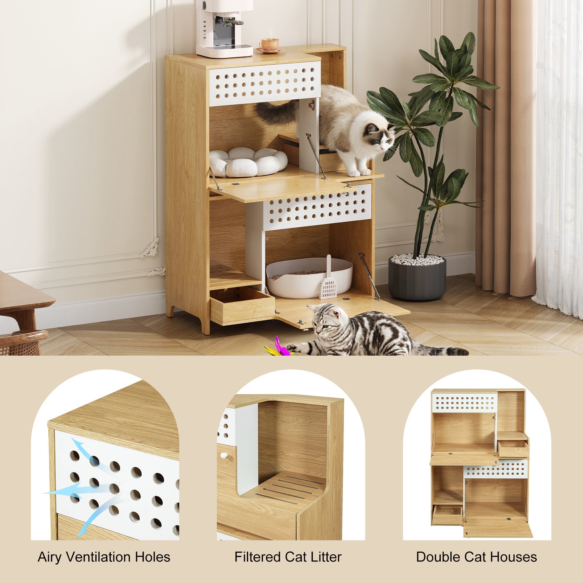 2-Piece Modern Cat Litter Box Enclosure Set – Hidden Cat House Side
