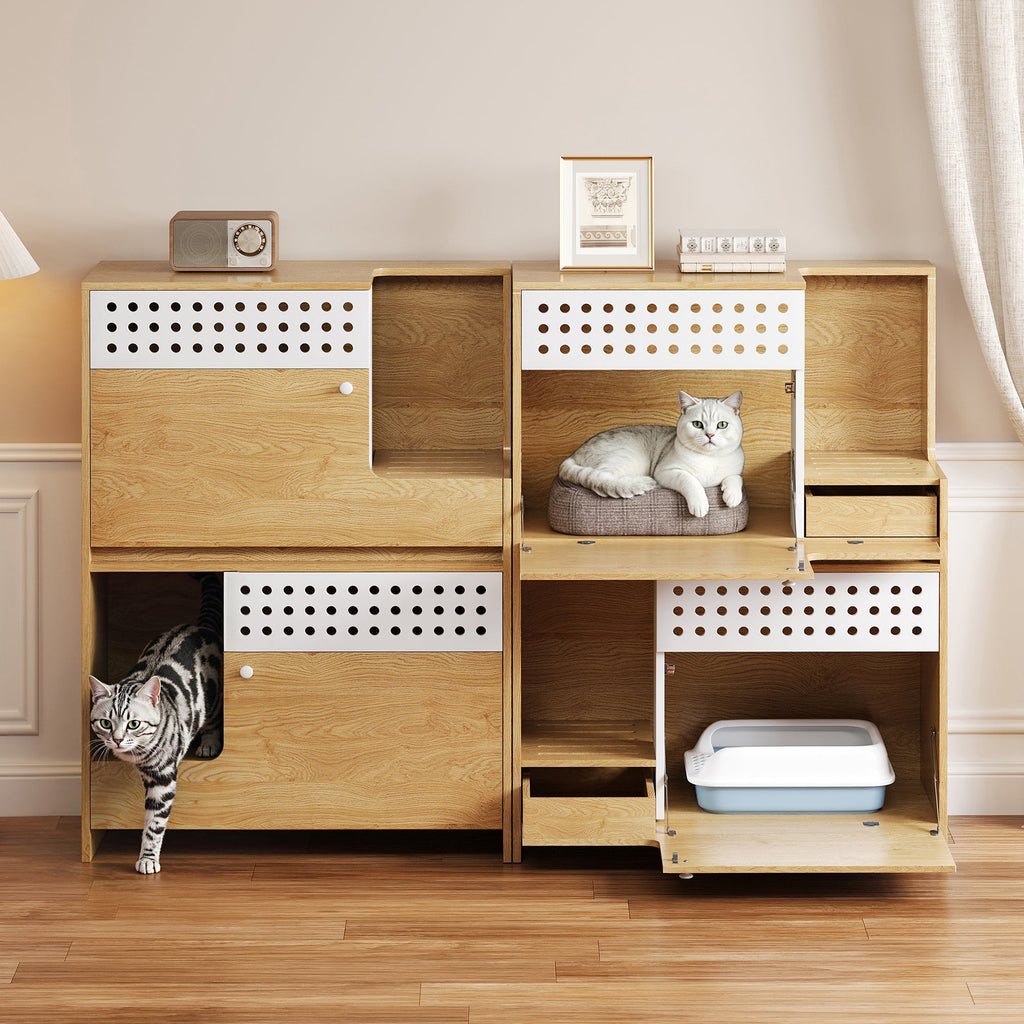 2-Piece Modern Cat Litter Box Enclosure Set – Hidden Cat House Side